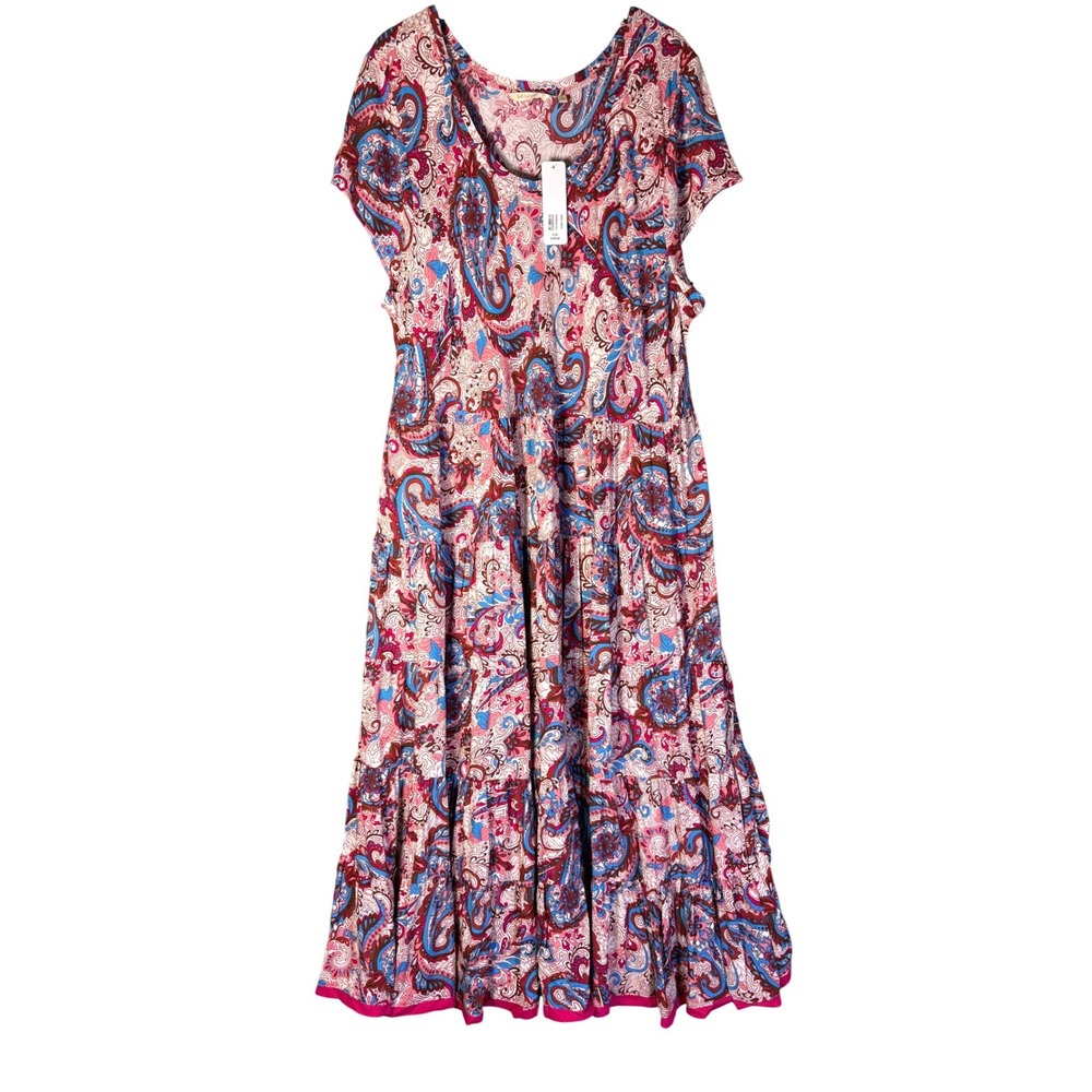 Soft Surroundings Kara 3X Framboise Paisley Tiered Maxi Pink Blue  NWT  Summer